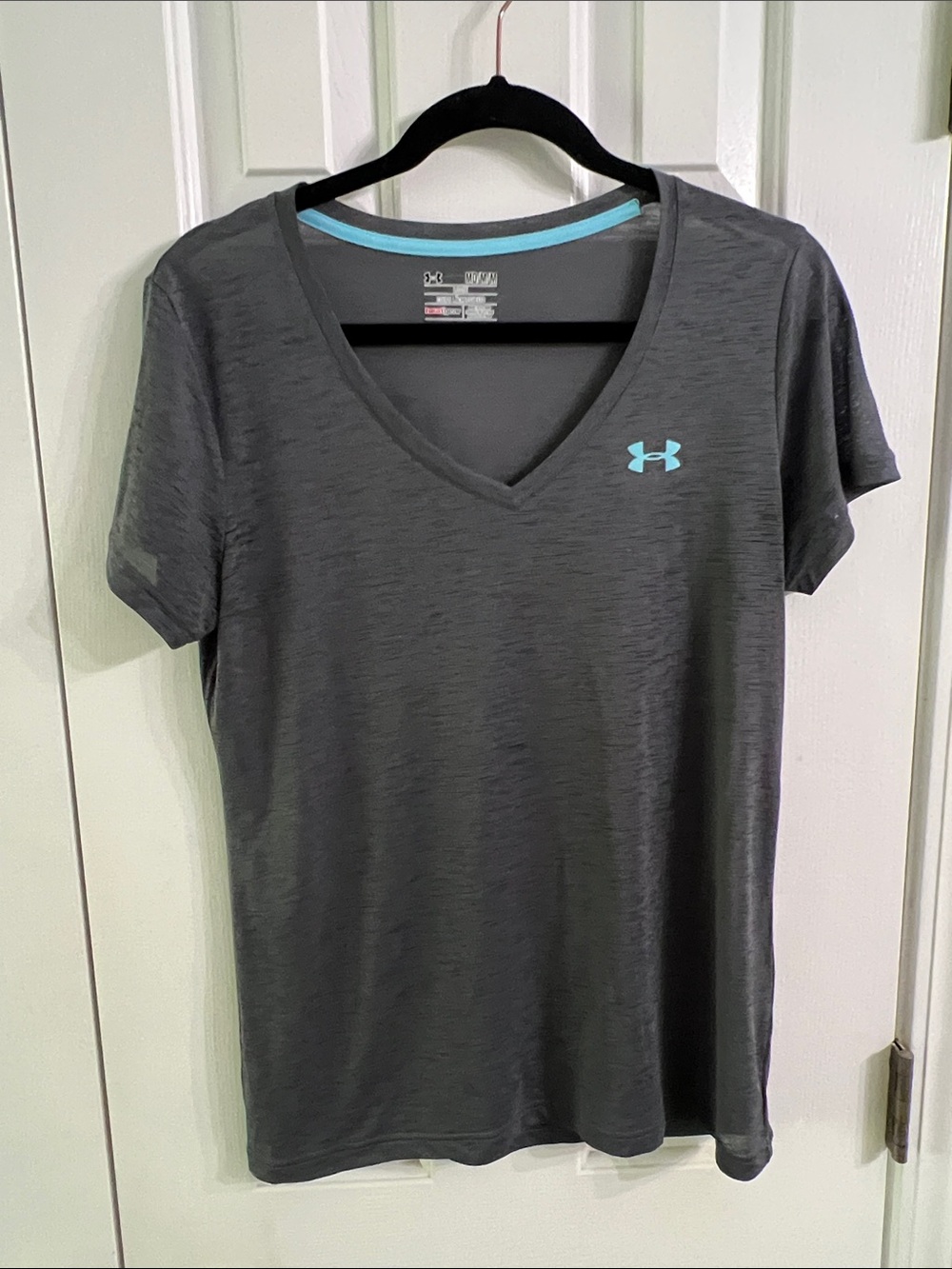 Under Armour Women's Charcoal V-Neck Tee with Aqua Logo